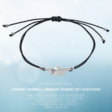 Loveboat Baumwoll Armband schwarz mit Schiffchen aus Silber