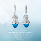 Seadrop Muschel Ohrhänger mit Schwanenhals aus Silber und mittelblauem Zirkonia