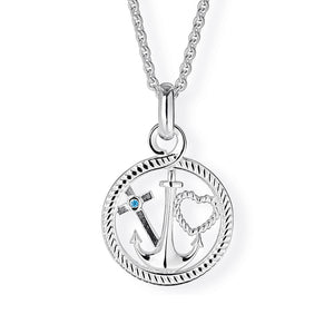 Glaube Liebe und Hoffnung kleiner Anhänger aus Silber mit blauem Topas
