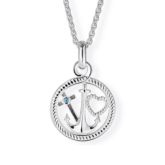 Glaube Liebe und Hoffnung kleiner Anhänger aus Silber mit blauem Topas
