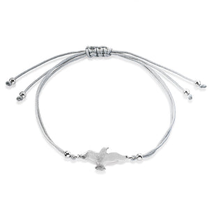 Möwe Baumwoll Armband grau mit Möwe aus Silber