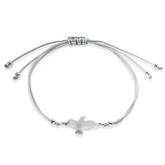 Möwe Baumwoll Armband grau mit Möwe aus Silber