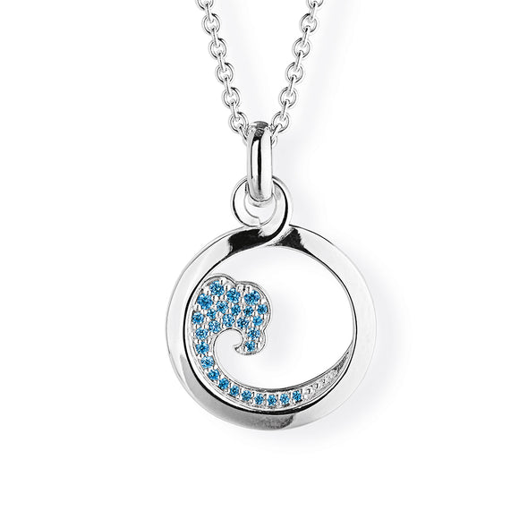 Die perfekte Welle großer Anhänger aus Silber mit blauem Zirkoniapavée