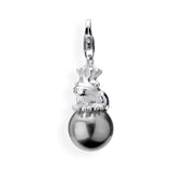 Animal Charm Frosch aus Silber mit grauer Muschelkernperle und Karabiner