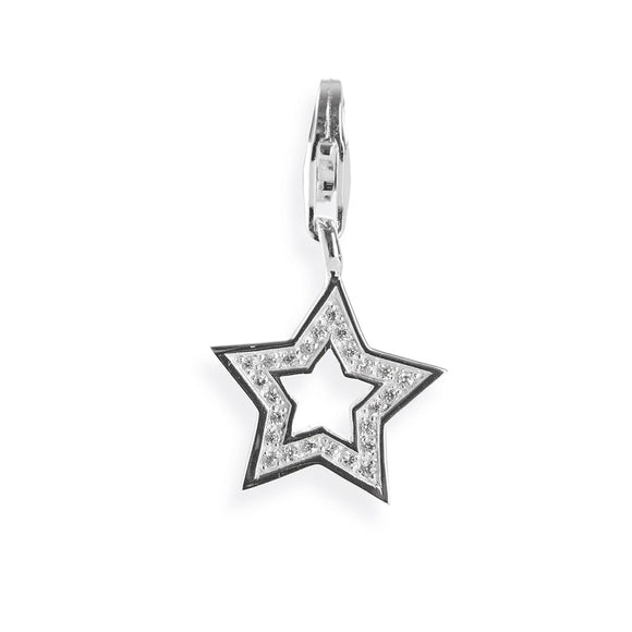 Stern Charm Schlüssel mit Zirkoniapavèe und Karabiner