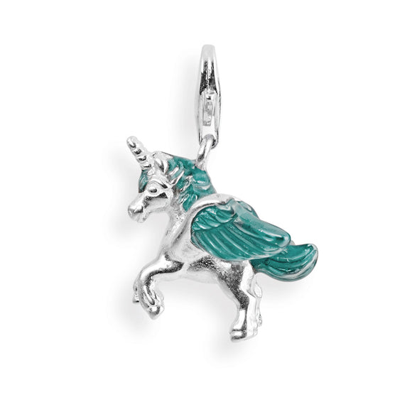 Charm Pegasus aus Silber mit Brandlack und Karabiner