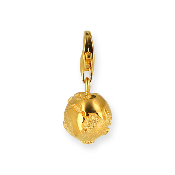 Weltenbummler Charm Weltkugel aus Silber goldplattiert mit Karabiner