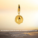 Weltenbummler Charm Weltkugel aus Silber goldplattiert mit Karabiner