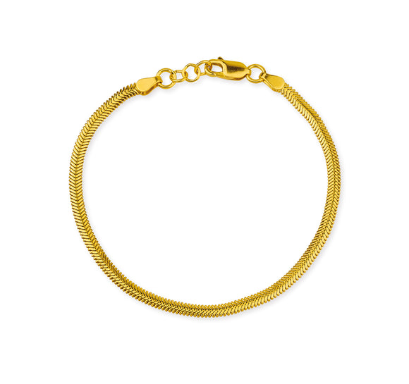 Schlangenketten Armband aus Silber goldplattiert in der Länge 20 cm mit Karabiner