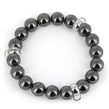 Charm Armband aus grauen Hämatit Muschelkernperlen mit 3 Einhänger aus Silber für Charms in der Länge 19 cm