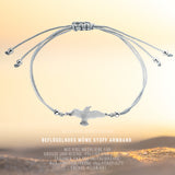 Möwe Baumwoll Armband grau mit Möwe aus Silber