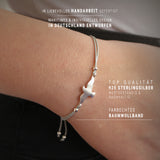 Möwe Baumwoll Armband grau mit Möwe aus Silber