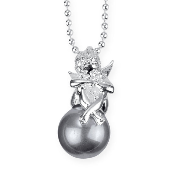 Pearl of Angels mittlerer schlafender Engel Anhänger aus Silber mit grauer Muschelkernperle