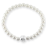 Weltenbummler Armband aus weißen Muschelkernperlen mit Weltkugel aus Silber in der Länge 20 cm