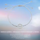 Windrose Baumwoll Armband grau mit Windrose aus Silber rhodiniert und Zirkonia