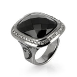 Mac Beth  Ring aus Silber geschwärzt mit schwarzem Achat und weißem Zirkoniapavée