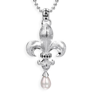 F´lys großer Lilien Anhänger aus Silber mit schwarzem Zirkoniapavée und Süßwasserperle