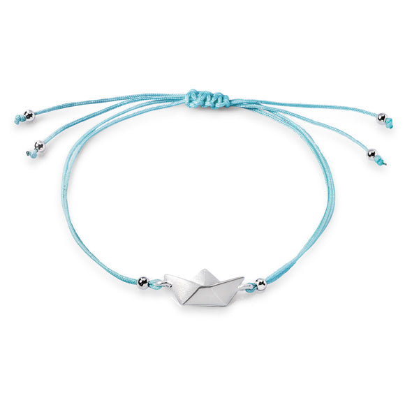 Loveboat Baumwoll Armband türkis mit Schiffchen aus Silber