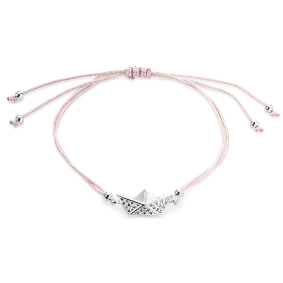 Loveboat Baumwoll Armband rosé mit Schiffchen aus Silber und Zirkoniapavée