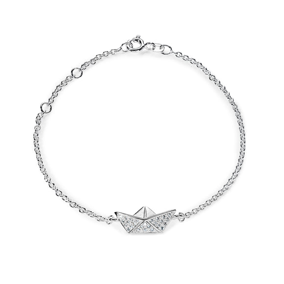 Loveboat Armband mit Schiffchen aus Silber Zirkoniapavée und Karabiner