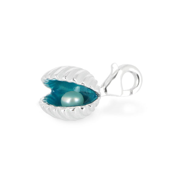 Sealife Charm Schellmuschel aus Silber mit Brandlack weißer Muschelkernperle und Karabiner