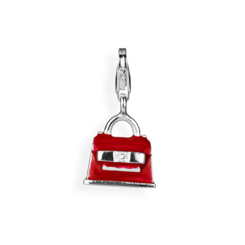Fashion Charm Handtasche aus Silber mit Brandlack rot.