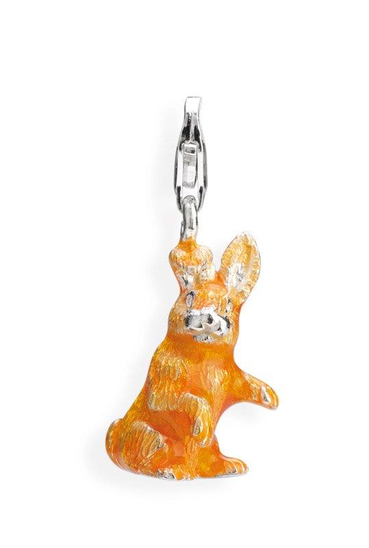 Animal Charm Hase aus Silber mit Brandlack und Karabiner