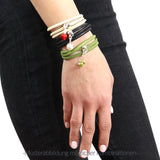 Lederarmband grün mit Charmträger aus Silber und Karabiner Echsenprägung (Imitat)