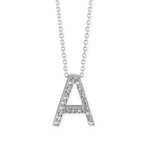 A Buchstabe aus Silber rhodiniert mit Zirkoniapavée inklusive feiner Kette