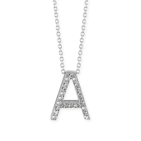 A Buchstabe aus Silber rhodiniert mit Zirkoniapavée inklusive feiner Kette