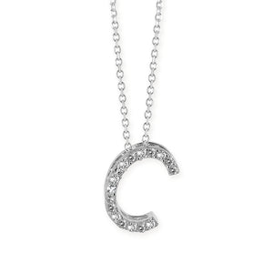 C Buchstabe aus Silber rhodiniert mit Zirkoniapavée inklusive feiner Kette