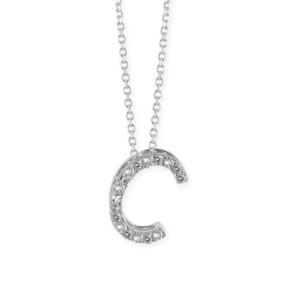 C Buchstabe aus Silber rhodiniert mit Zirkoniapavée inklusive feiner Kette