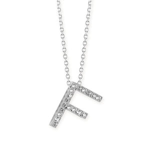 F Buchstabe aus Silber rhodiniert mit Zirkoniapavée inklusive feiner Kette