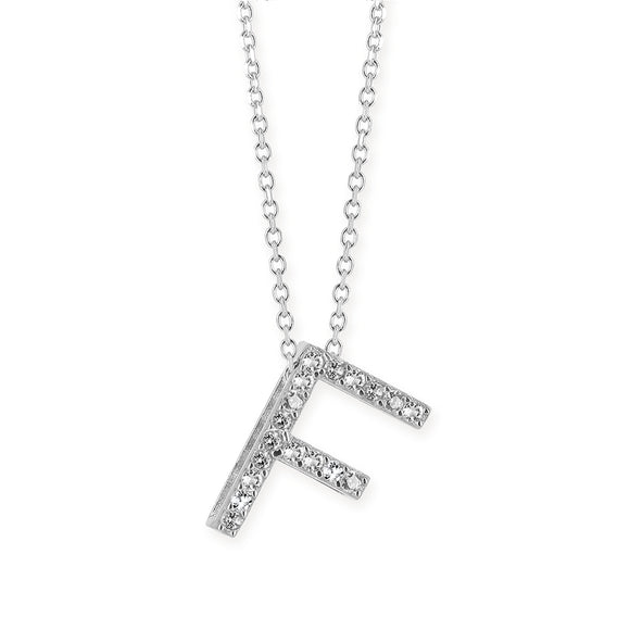 F Buchstabe aus Silber rhodiniert mit Zirkoniapavée inklusive feiner Kette