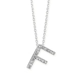 F Buchstabe aus Silber rhodiniert mit Zirkoniapavée inklusive feiner Kette