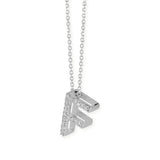 F Buchstabe aus Silber rhodiniert mit Zirkoniapavée inklusive feiner Kette