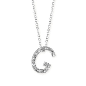 G Buchstabe aus Silber rhodiniert mit Zirkoniapavée inklusive feiner Kette