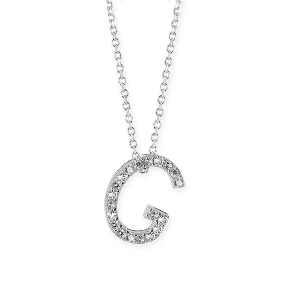 G Buchstabe aus Silber rhodiniert mit Zirkoniapavée inklusive feiner Kette