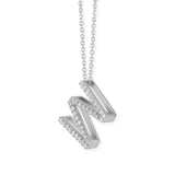 W Buchstabe aus Silber rhodiniert mit Zirkoniapavée inklusive feiner Kette