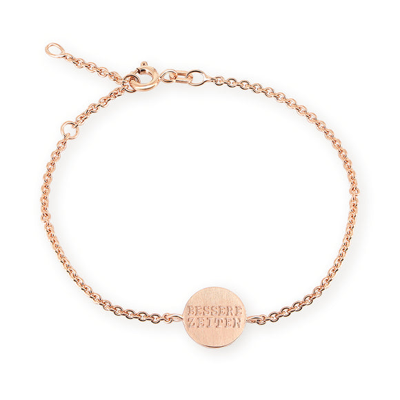 Bessere Zeiten Armband mit Schrift Münze aus Silber rotgoldplattiert und Federring