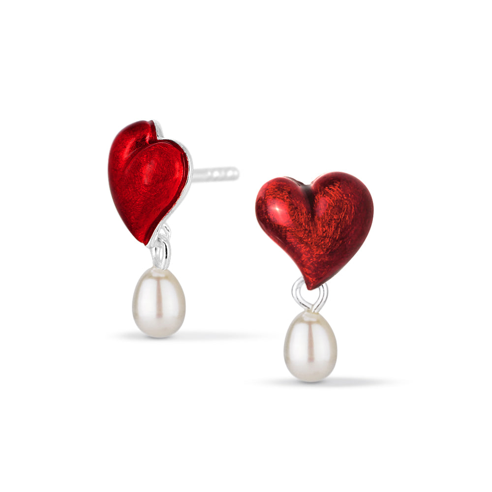 Herz Ohrstecker aus Silber mit Lack und Süßwasserperle – Heartbreaker  Schmuck