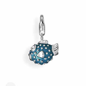 Animal Charm Kugelfisch aus Silber mit Brandlack und Karabiner