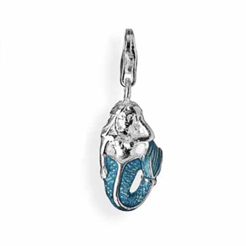 Sealife Charm Meerjungfrau aus Silber mit Brandlack und Karabiner