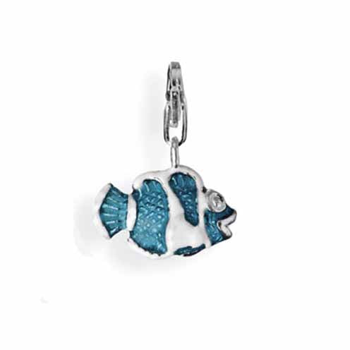 Animal Charm Clownfisch aus Silber mit Brandlack und Karabiner