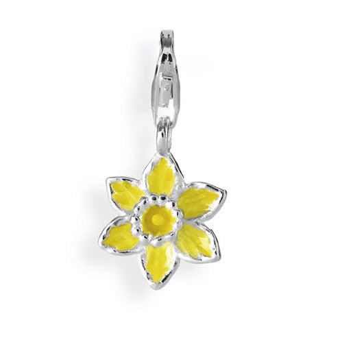 Nature Charm Narzisse aus Silber mit Brandlack und Karabiner