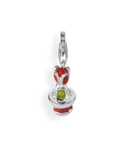 Charm Tulpe aus Silber mit Brandlack und Karabiner
