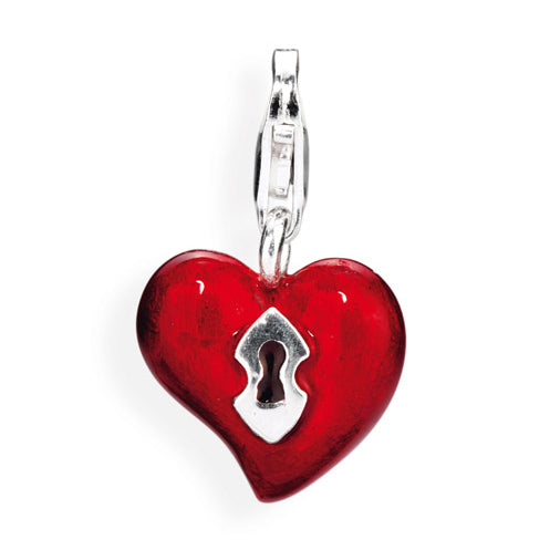 Heart Charm Herz mit Schlüsselloch aus Silber Brandlack und Karabiner