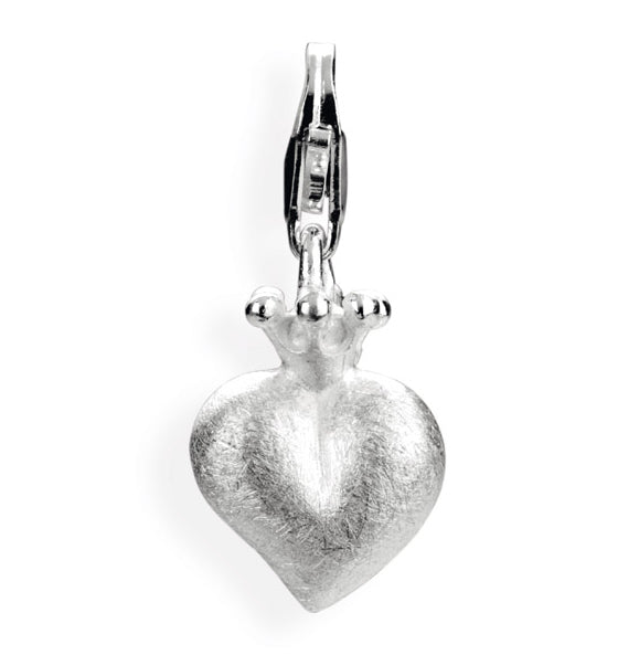Heart Charm Herz mit Krone aus Silber und Karabiner