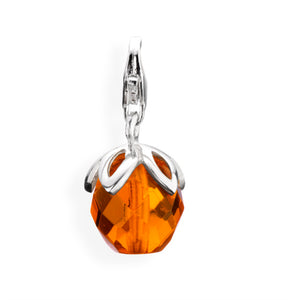 Ball Charm Blüte aus Silber mit orangem Kristallglas und Karabiner