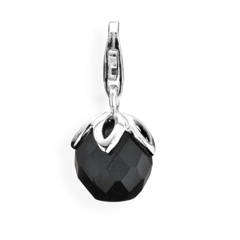 Ball Charm Blüte aus Silber mit Glaskugel und Karabiner
